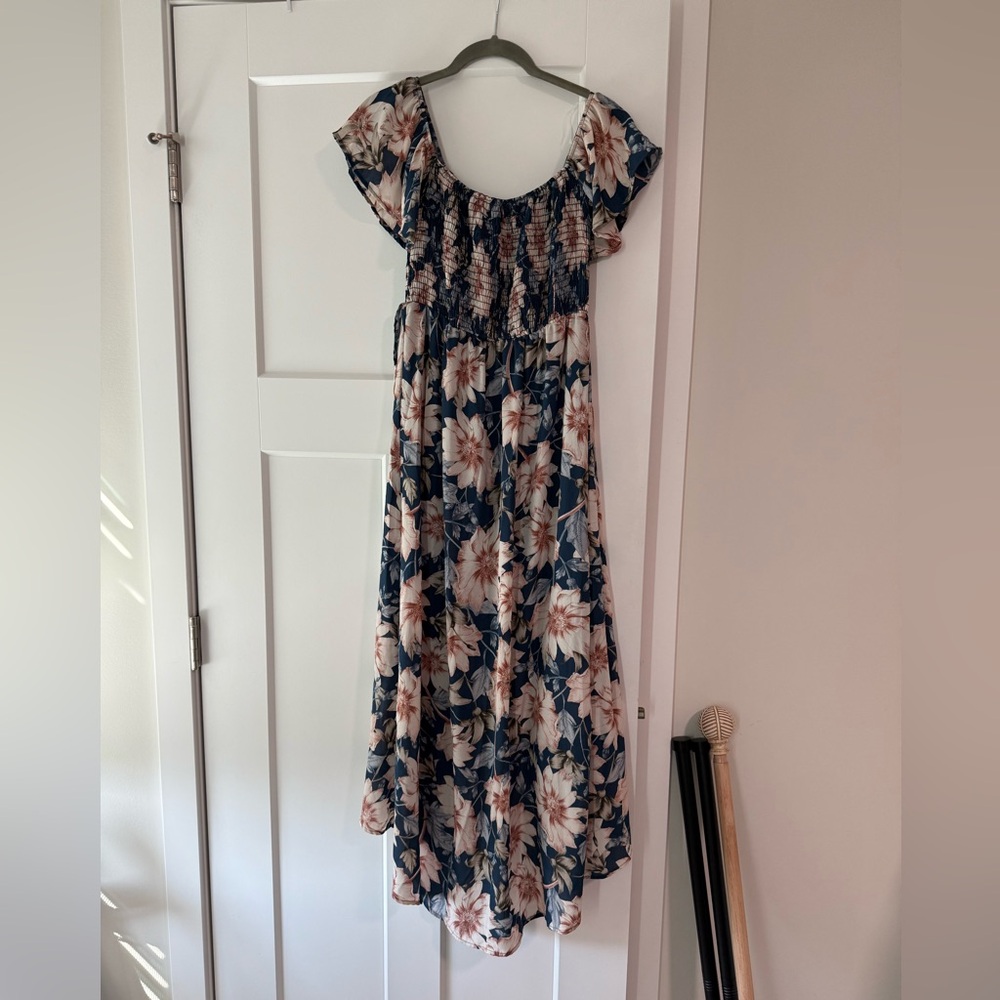 Pinkblush Floral Maxi Dress with Ruffled Sleeves- off the shoulder